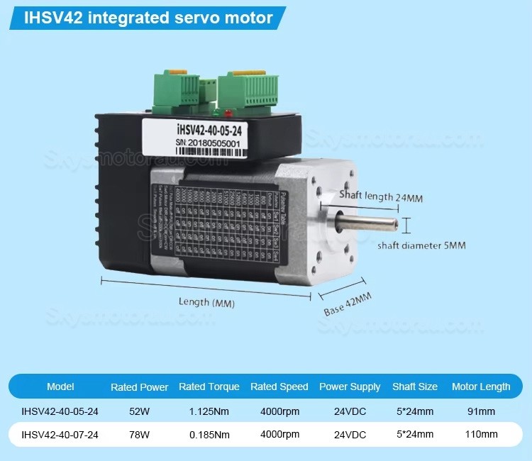 Nema 17 42mm 24V 78W Integrated AC Servo Motor JMC iHSV42-40-07-24 0.185N.m 52000RPM
